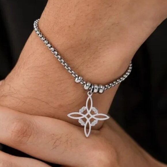 Silver Stainless Steel Witch Celtic Viking Cross Knot Fashion Bracelet NWOT - Picture 5 of 13